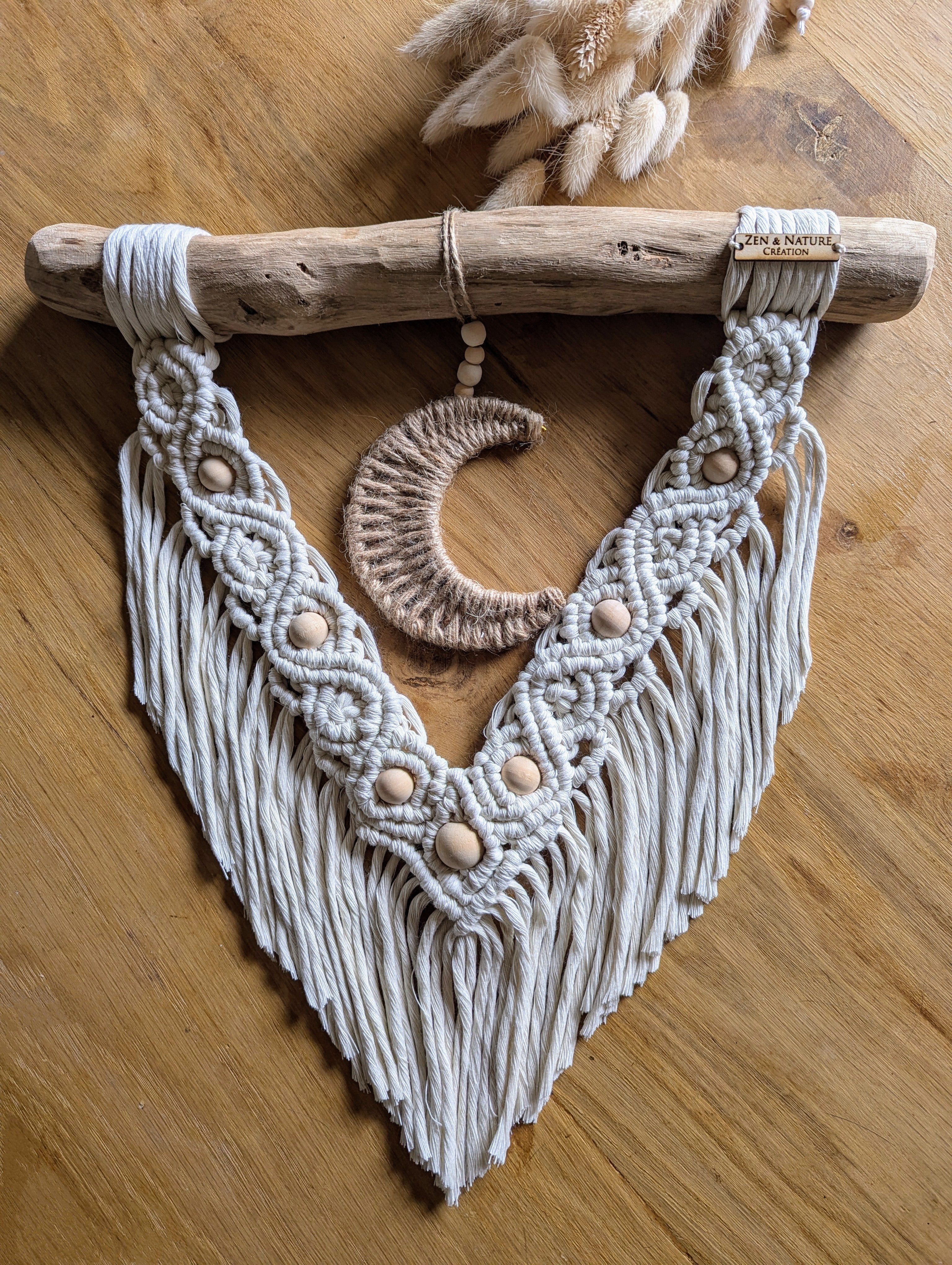 Grand Tissage Mural Artisanal – écru, Beige, Marron Clair, Coton, Fait Main