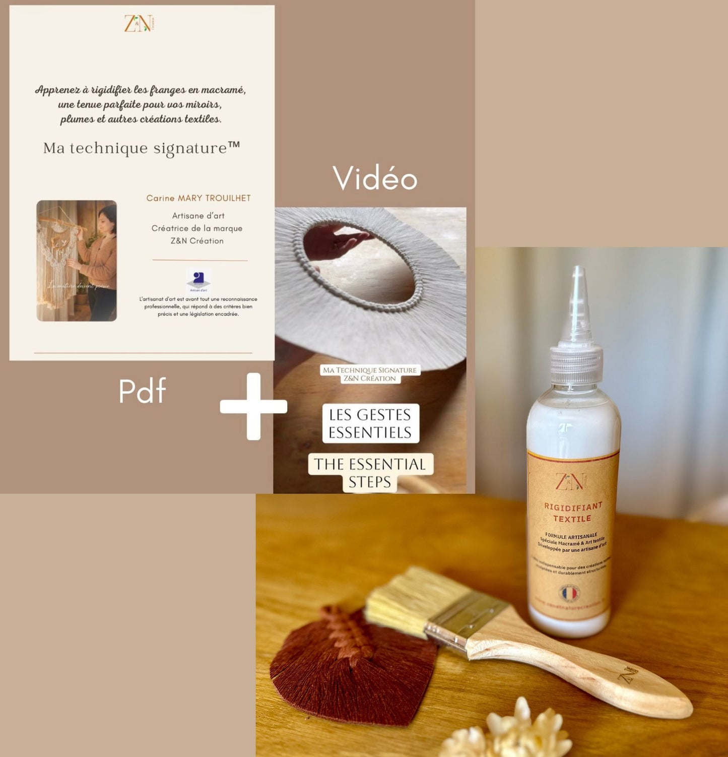 Pack « J’apprends à rigidifier mes franges en Macramé » Rigidifiant (200 ml) + Pinceau + Guide technique PDF & Vidéo