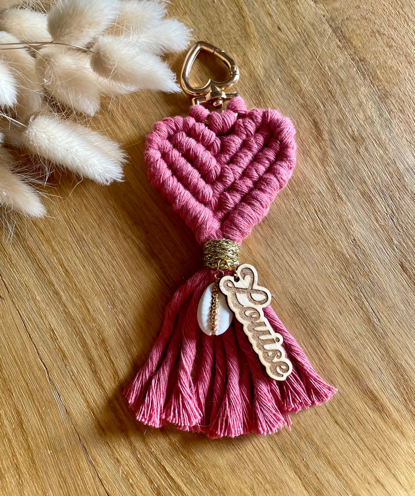 Porte-clé / Bijou de sac Cœur personnalisé mot ou prénom | Cauri macramé