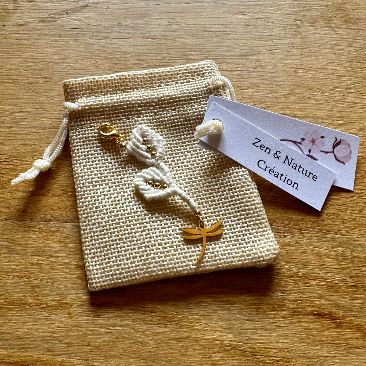 Bijou /Charm Feuillage perlé | Micro-Macramé Fait Main