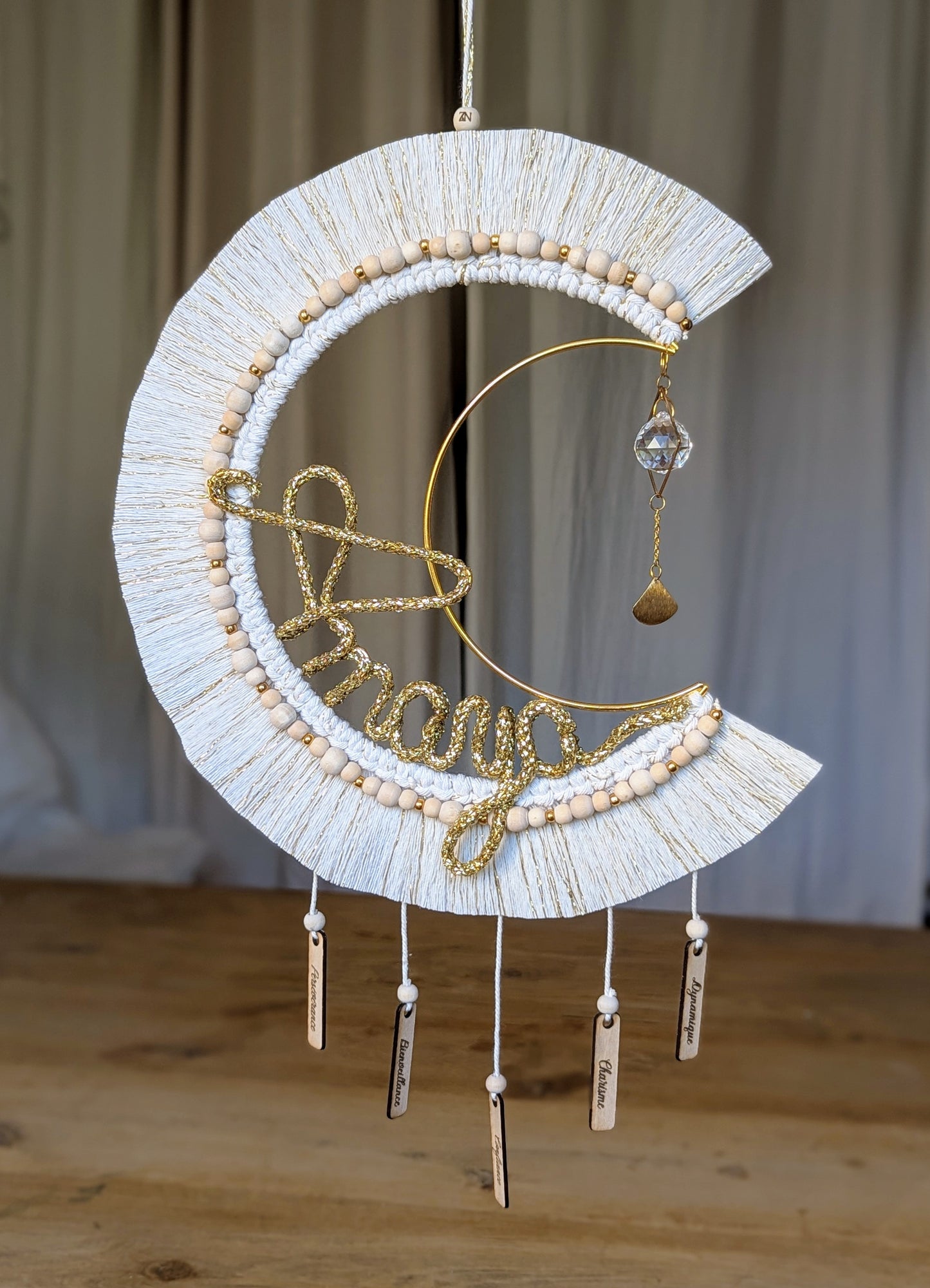 Suncatcher Attrape-soleil Lune personnalisée Intentions en macramé