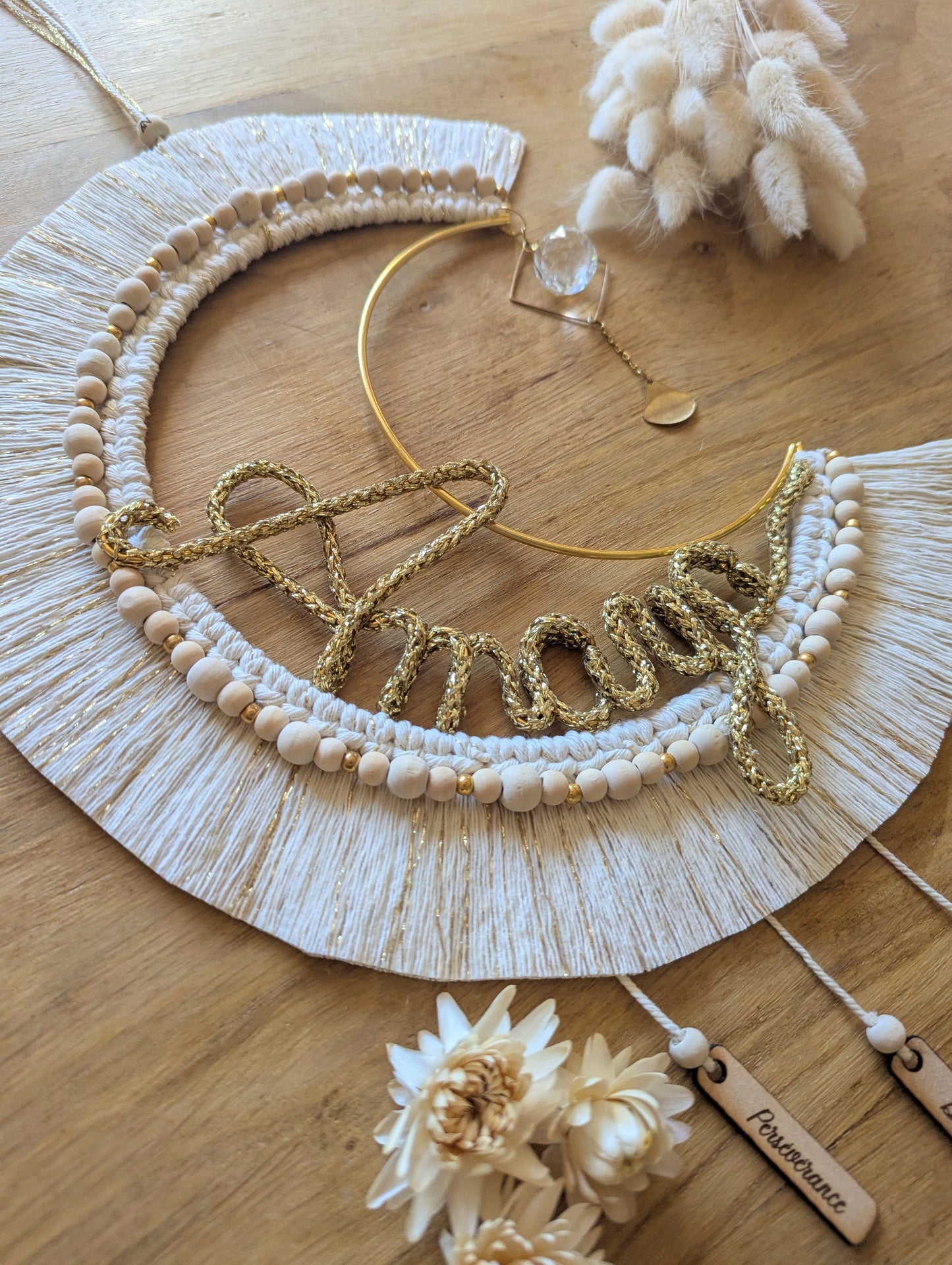 Suncatcher Attrape-soleil Lune personnalisée Intentions en macramé