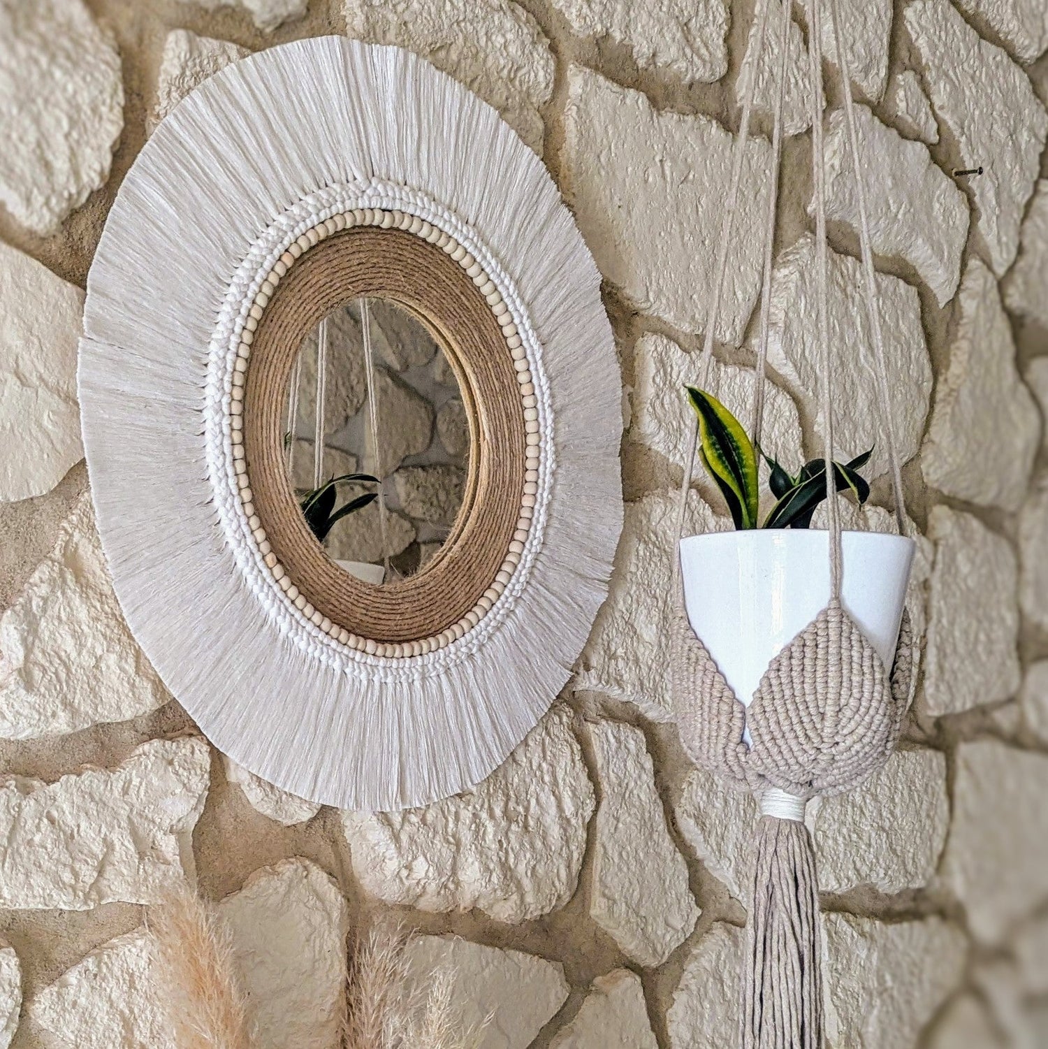 Miroirs et suspensions pour plantes artisanaux en macramé 
