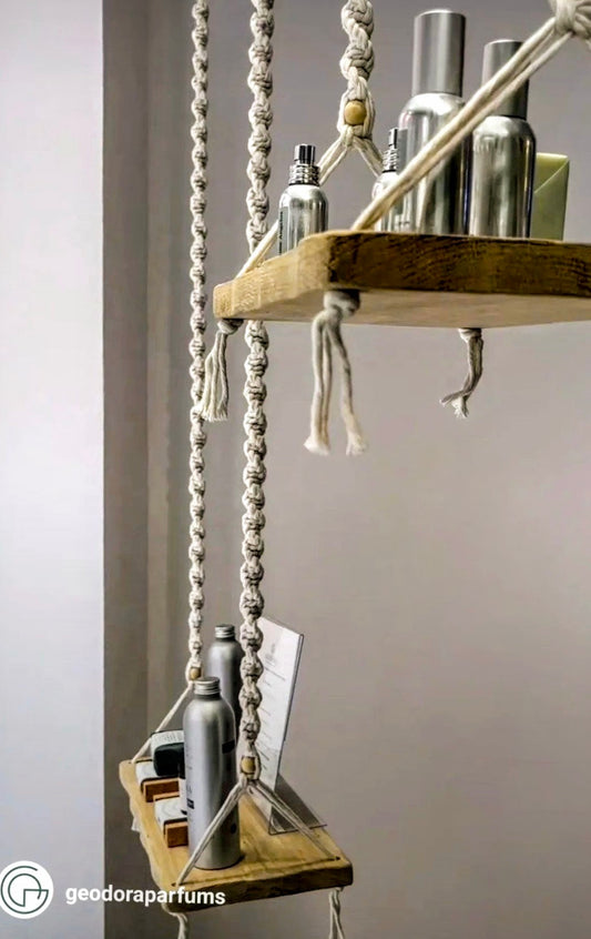 Balançoire décorative artisanale macramé plateau chêne massif 