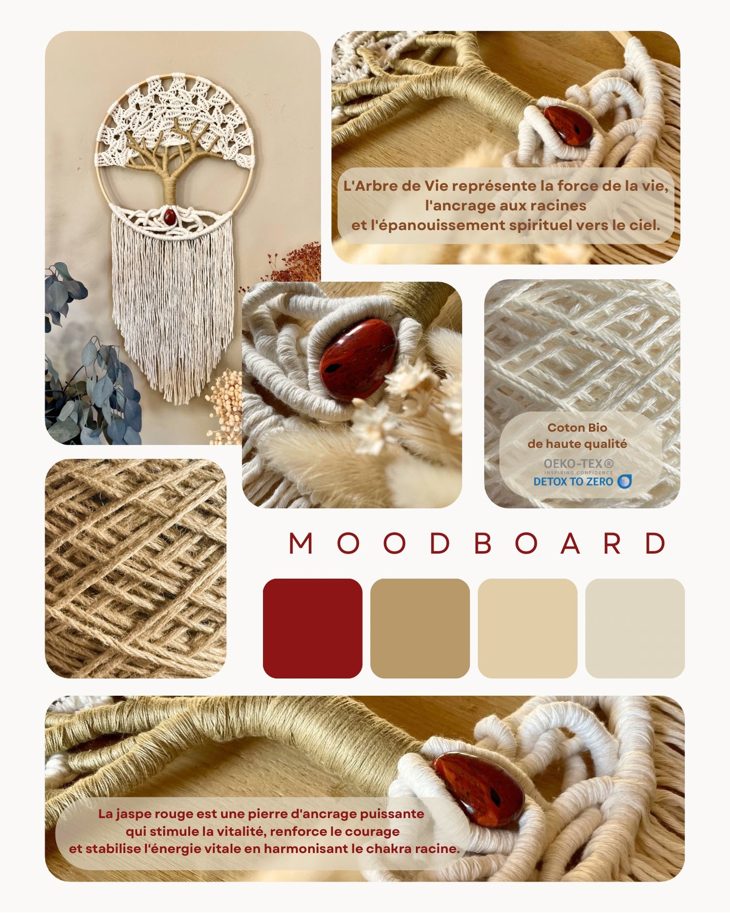 Arbre de vie artisanal en macramé et jaspe rouge