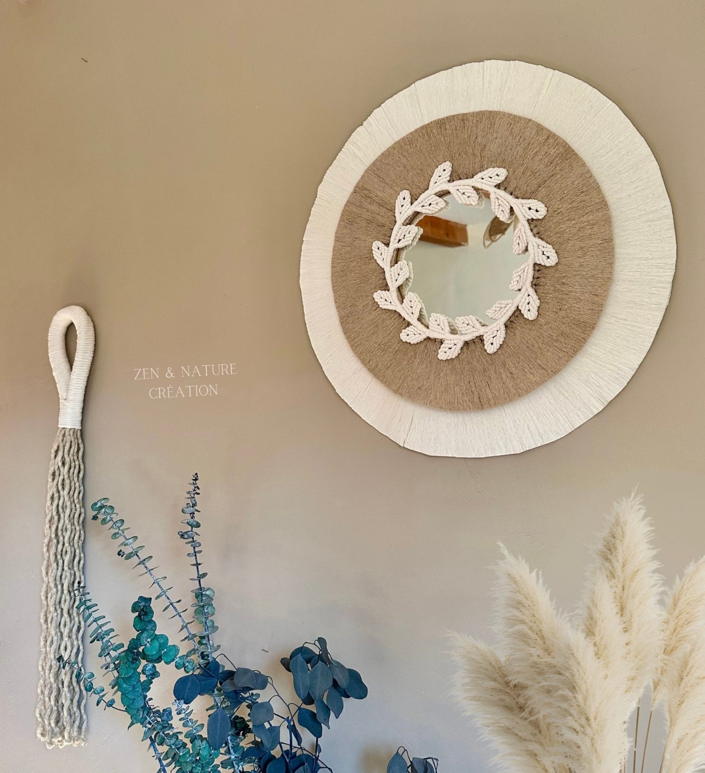 Miroir artisanal Luméa | feuillage macramé | 50 cm