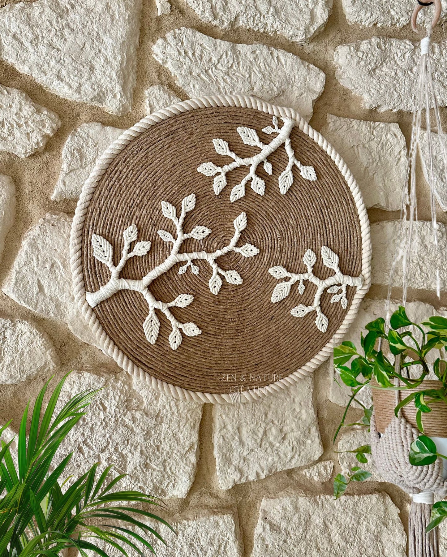 Oréa | Tissage d’art mural artisanal | macramé écru et jute