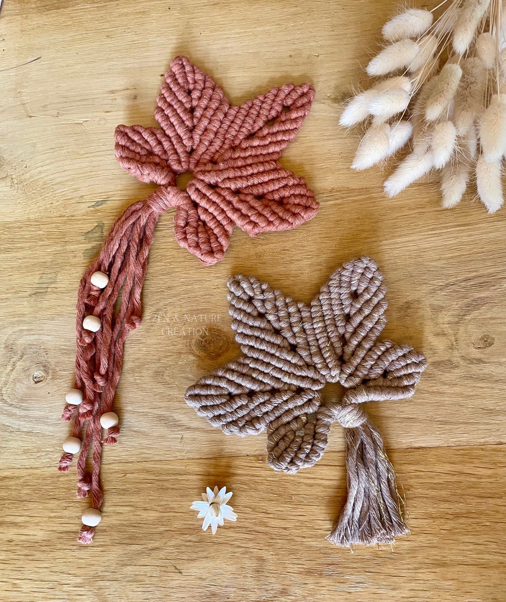 Feuilles d’érable tissées en macramé artisanales