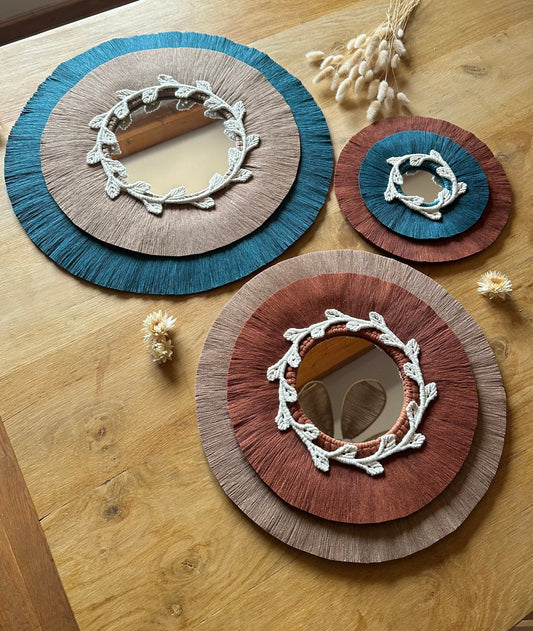 Miroir artisanal Lavanya | macramé | 3 tailles 27cm/38cm/50cm