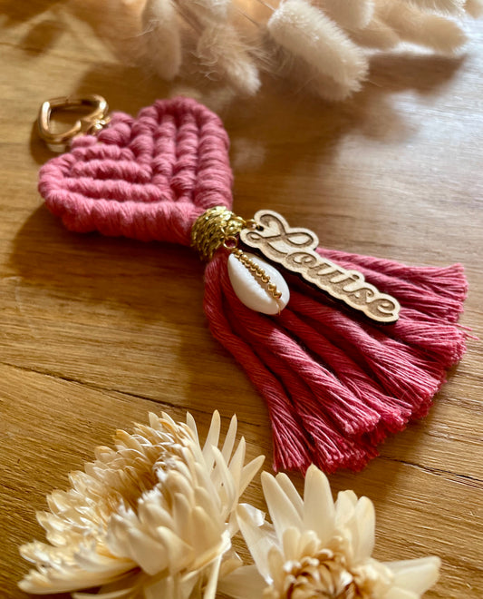 Porte-clé / Bijou de sac Cœur personnalisé mot ou prénom | Cauri  macramé