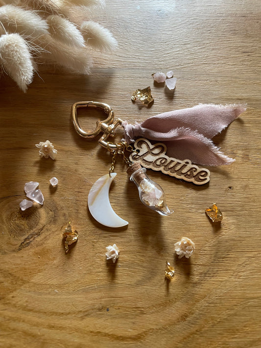 Porte-clé / bijou de sac Néa personnalisé | fiole cristaux