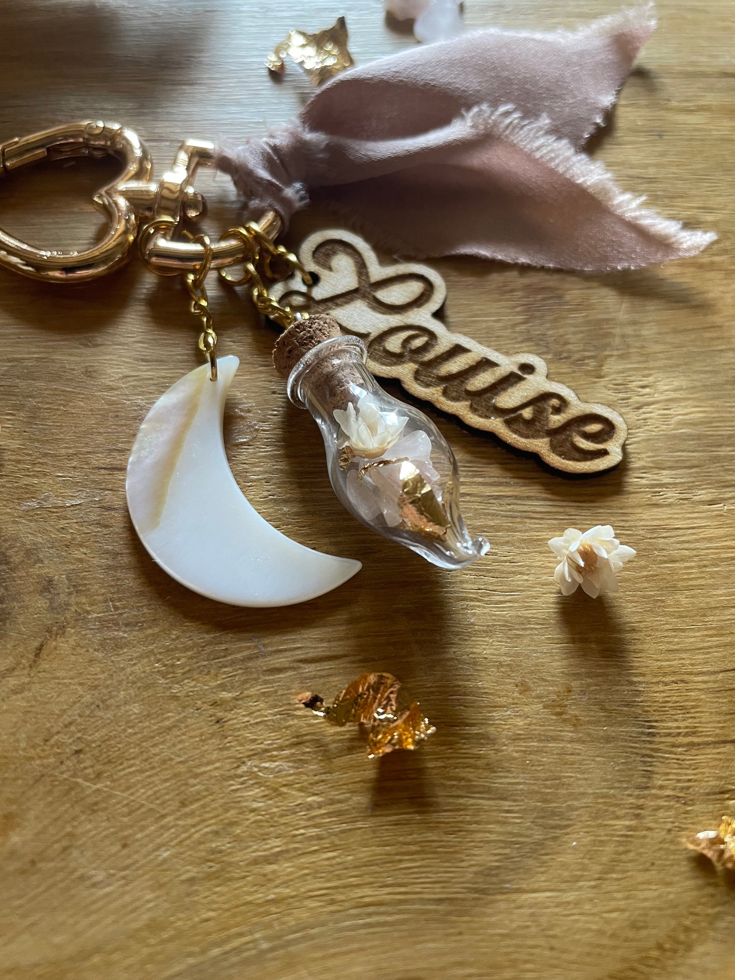 Porte-clé / bijou de sac Néa personnalisé | fiole cristaux