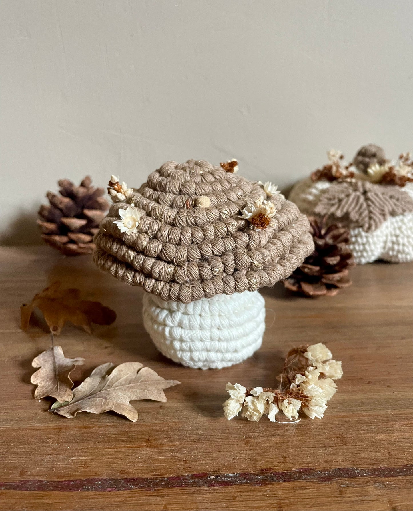 Champignon enchanté fleuri artisanal | macramé fleurs séchées