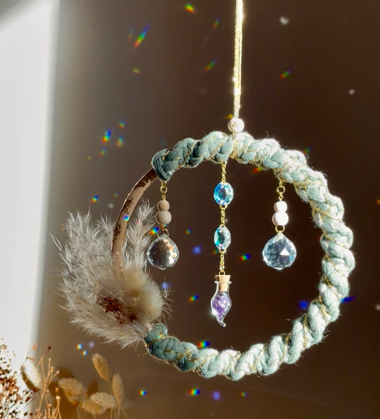 Attrape-soleil / suncatcher artisanal Maho | macramé fiole améthyste