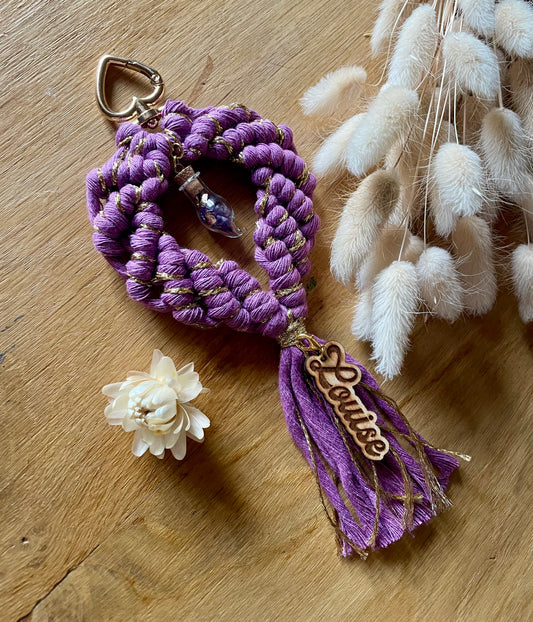 Bijou de sac / ornement Jasmine | Macramé Fiole Or Améthystes