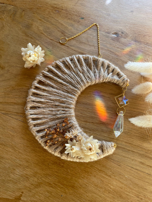 Attrape-soleil artisanal Yona | macramé  Lune jute Fleurs séchées