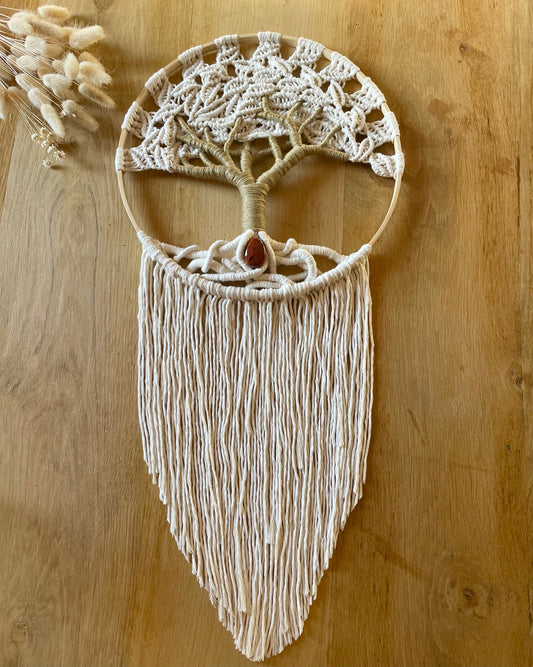 Arbre de vie artisanal en macramé et jaspe rouge