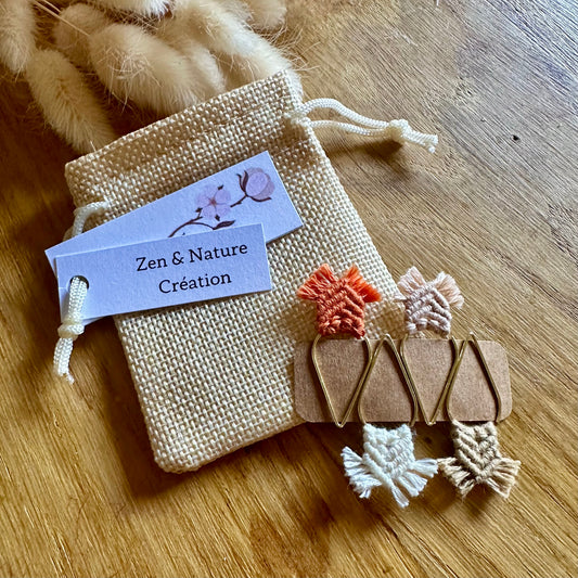 Lot de 4 mini marque-pages micro macrame trombones dores fait main Zen et Nature Creation⁠