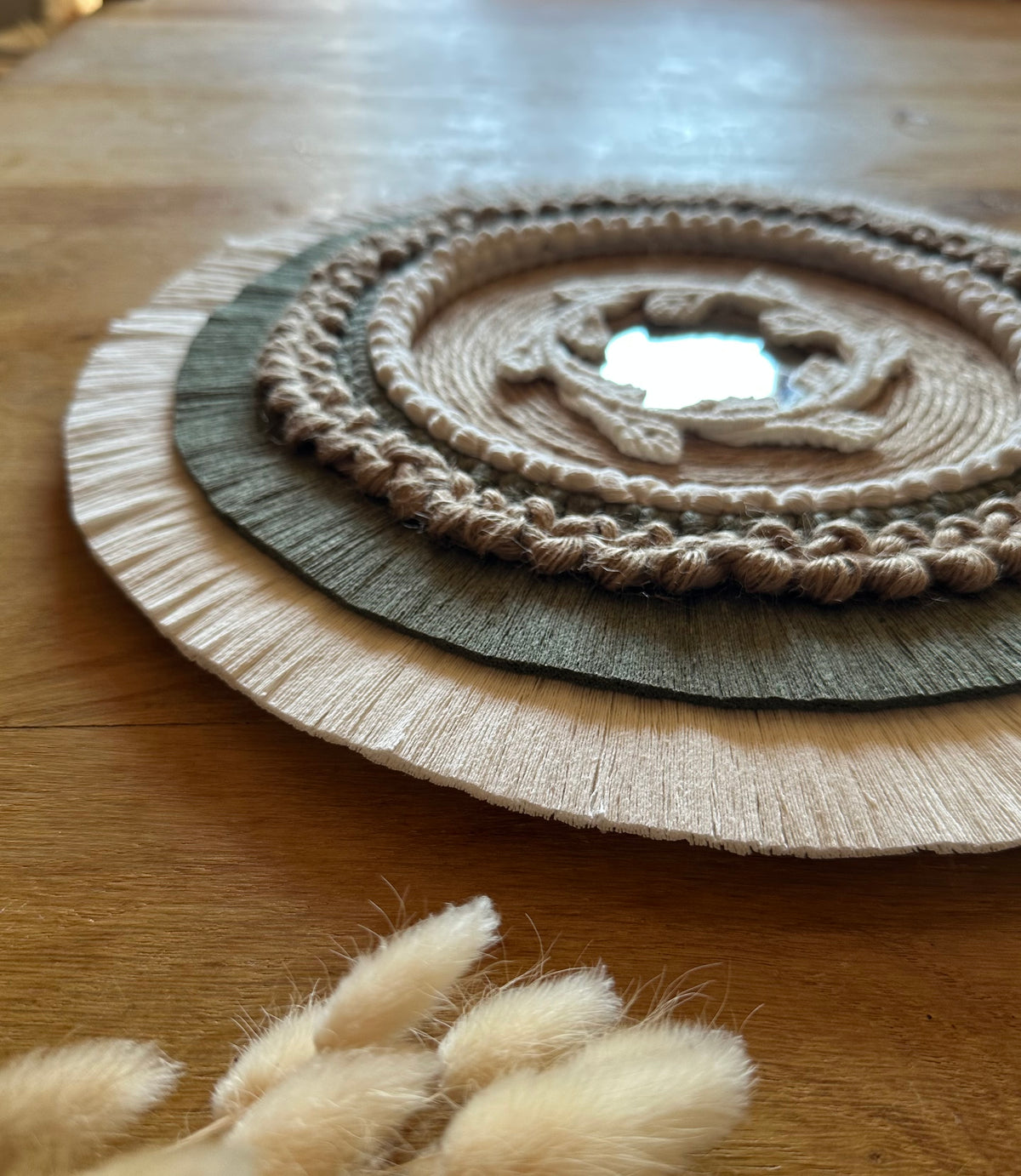 Décoration Murale Miroir en Macramé & Jute « Loreleï » (39 cm)