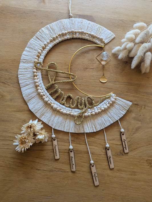 Suncatcher Attrape-soleil Lune personnalisée Intentions en macramé