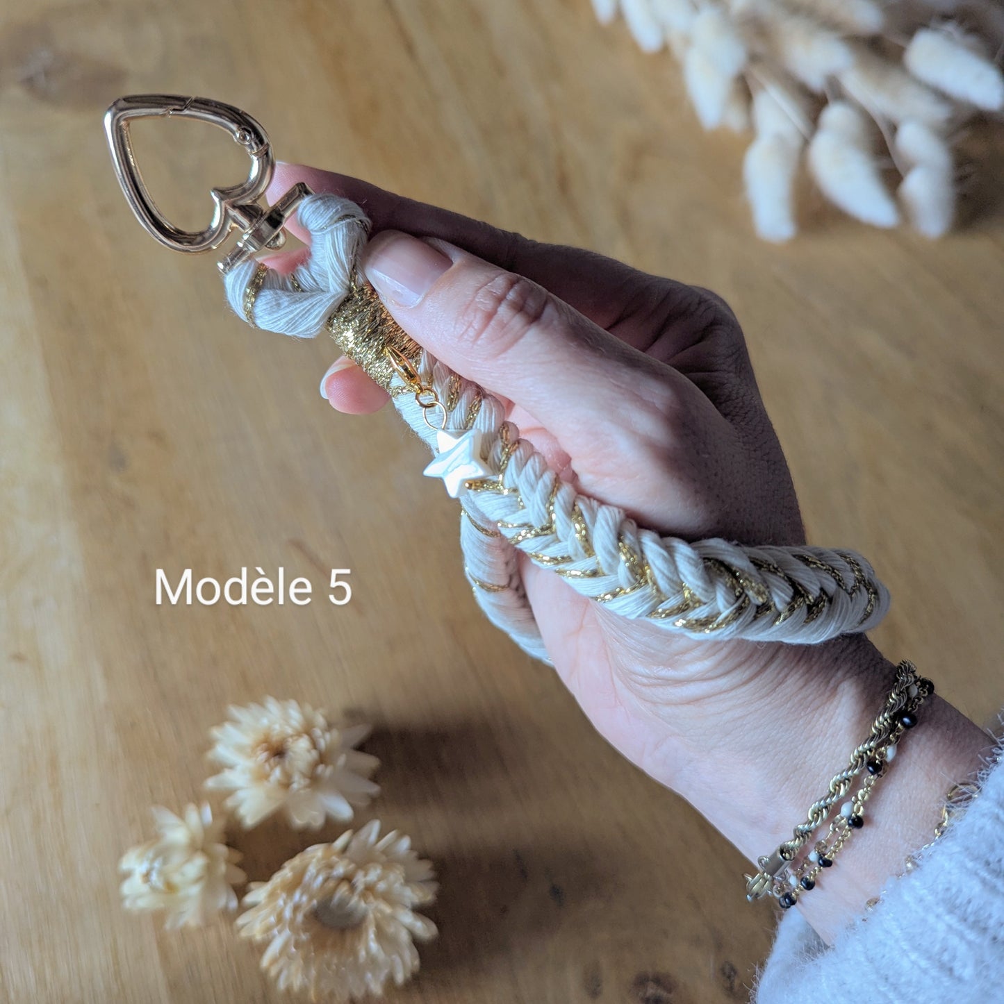 Porte-clé/sangle de téléphone tressé Fairy - macramé et nacre