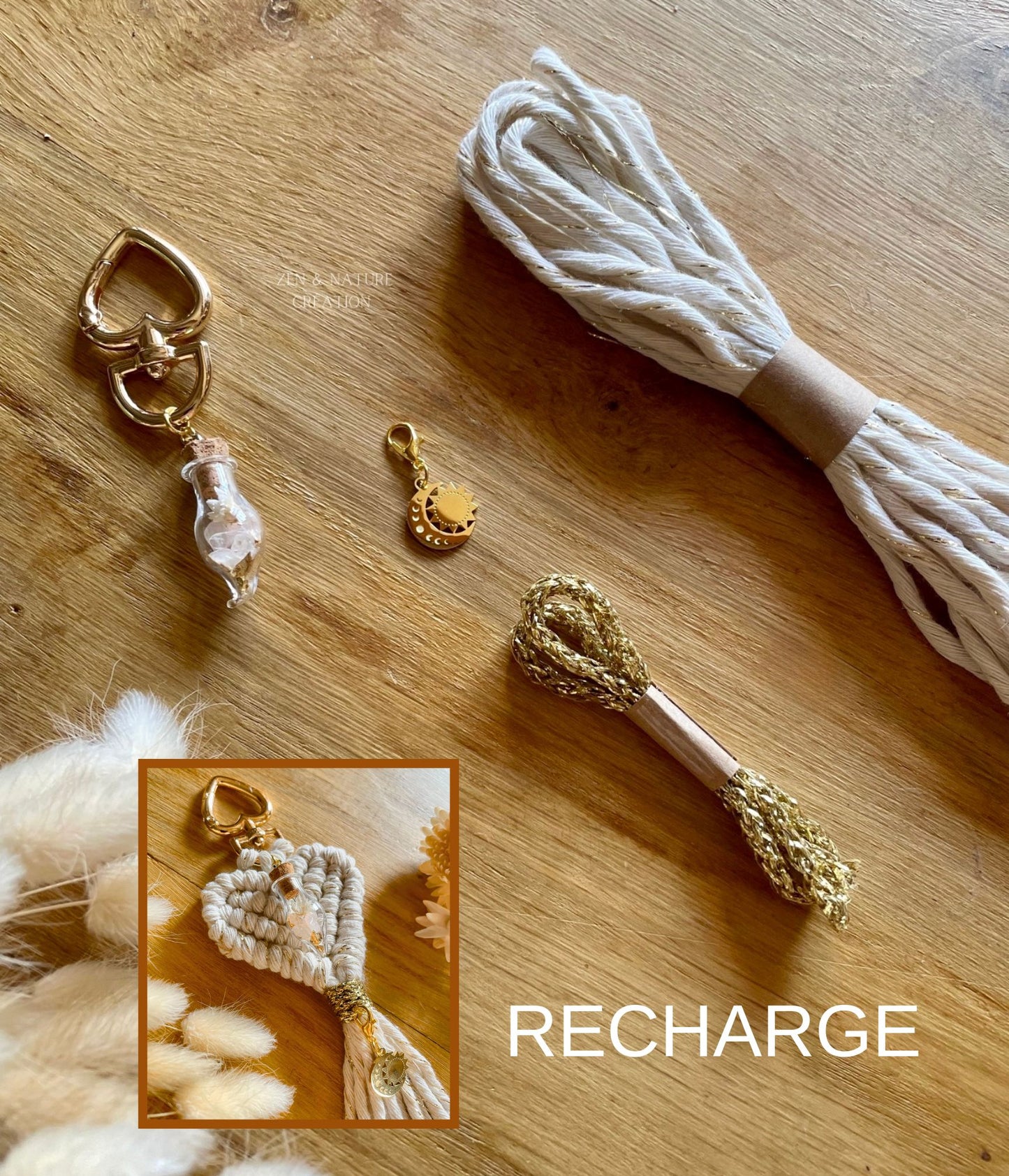 RECHARGE - Kit DIY Porte-clé / bijou de sac Céleste en macramé et sa fiole enchantée