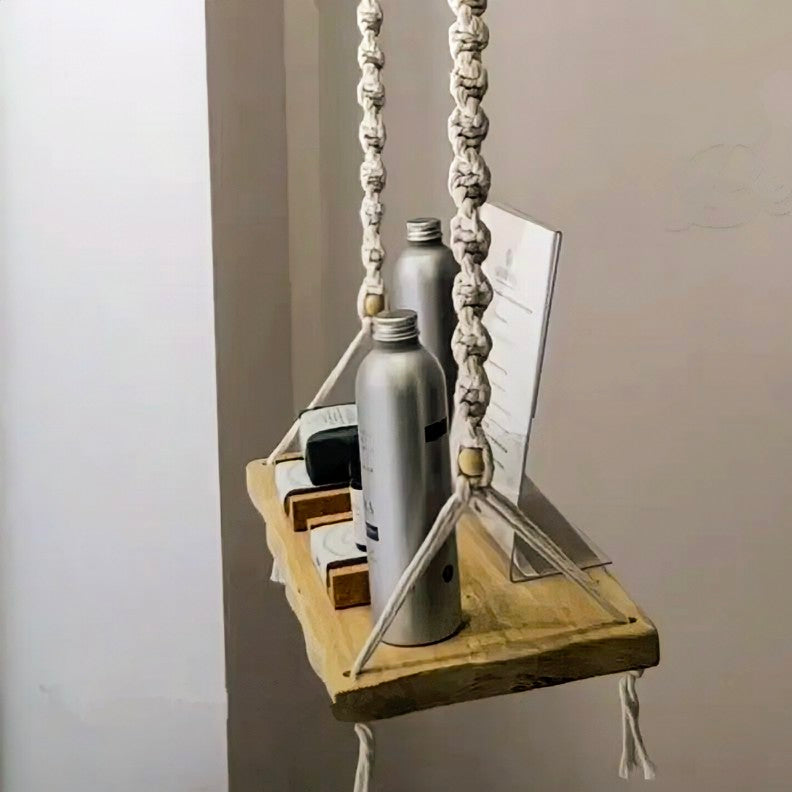 Balançoire décorative | macramé et chêne massif | Fait main, coton OEKO-TEX®