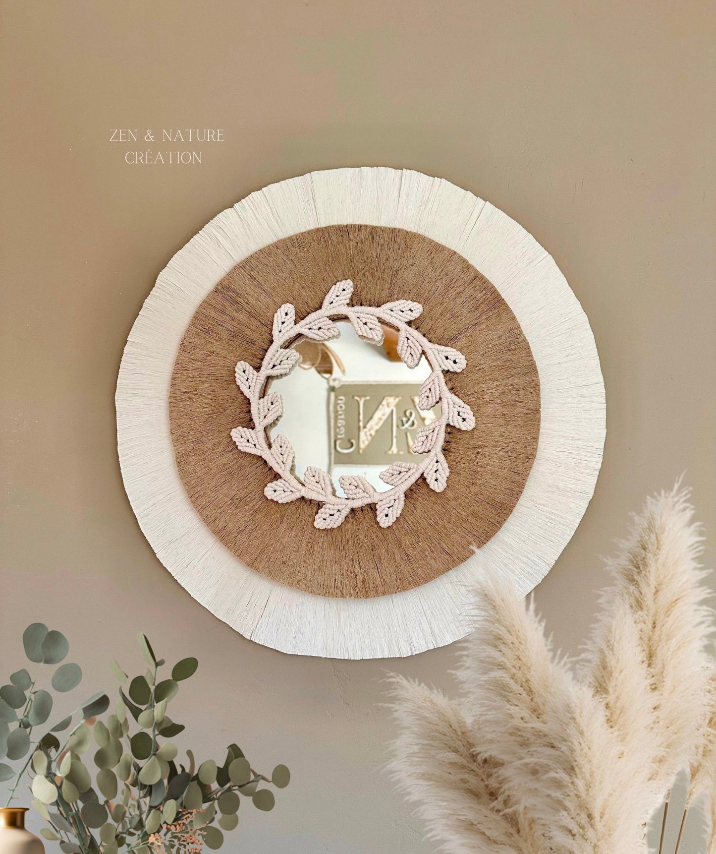 Miroir artisanal Luméa | feuillage macramé | 50 cm