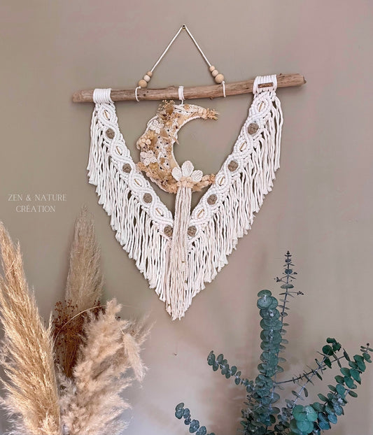 Tissage d’art artisanal Sawan mural | macramé fleurs cauris