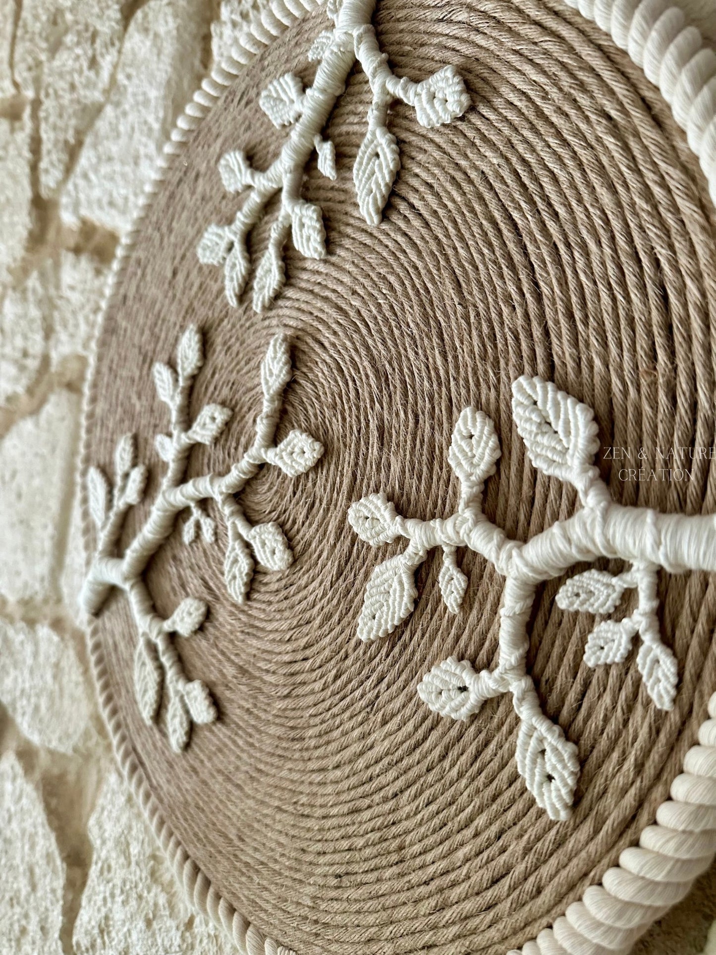 Oréa | Tissage d’art mural artisanal | macramé écru et jute