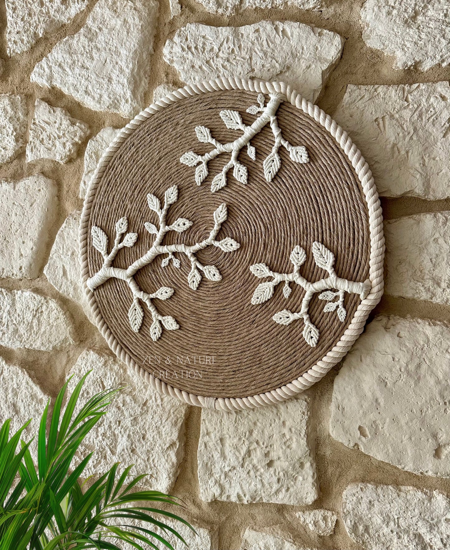 Oréa | Tissage d’art mural artisanal | macramé écru et jute