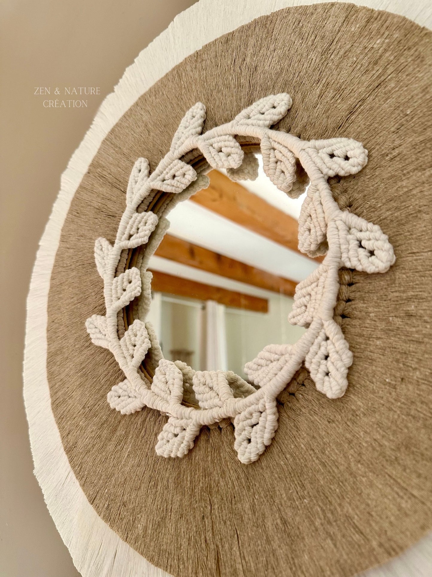 Miroir artisanal Luméa | feuillage macramé | 50 cm